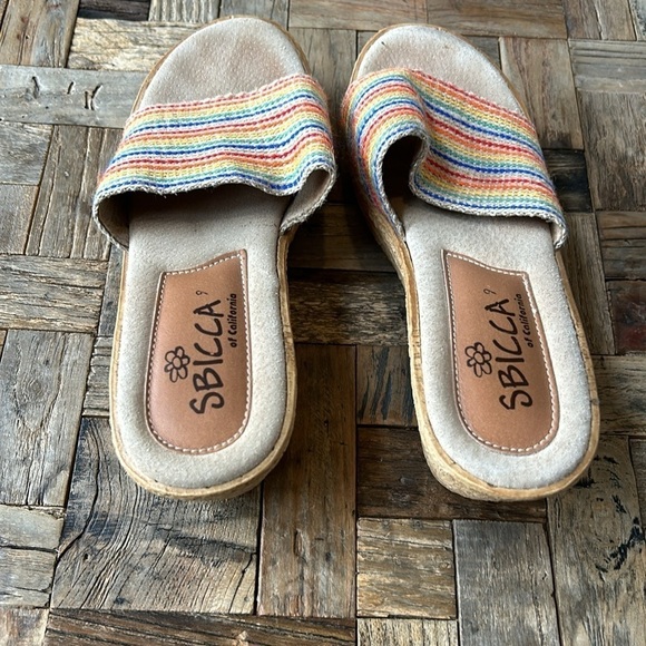 Sbicca Rainbow Platform Wedge Slide Sandals - Picture 2 of 5